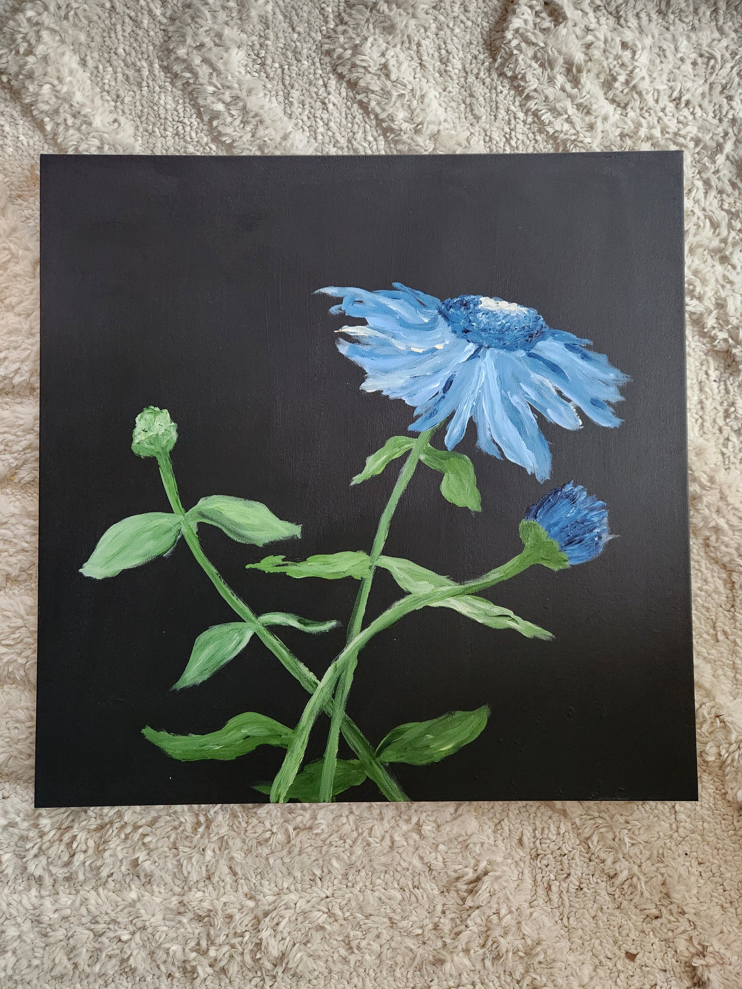 Blue Gerber Daisy Flower on Black Original Painting Good for the Soule Holly Soule