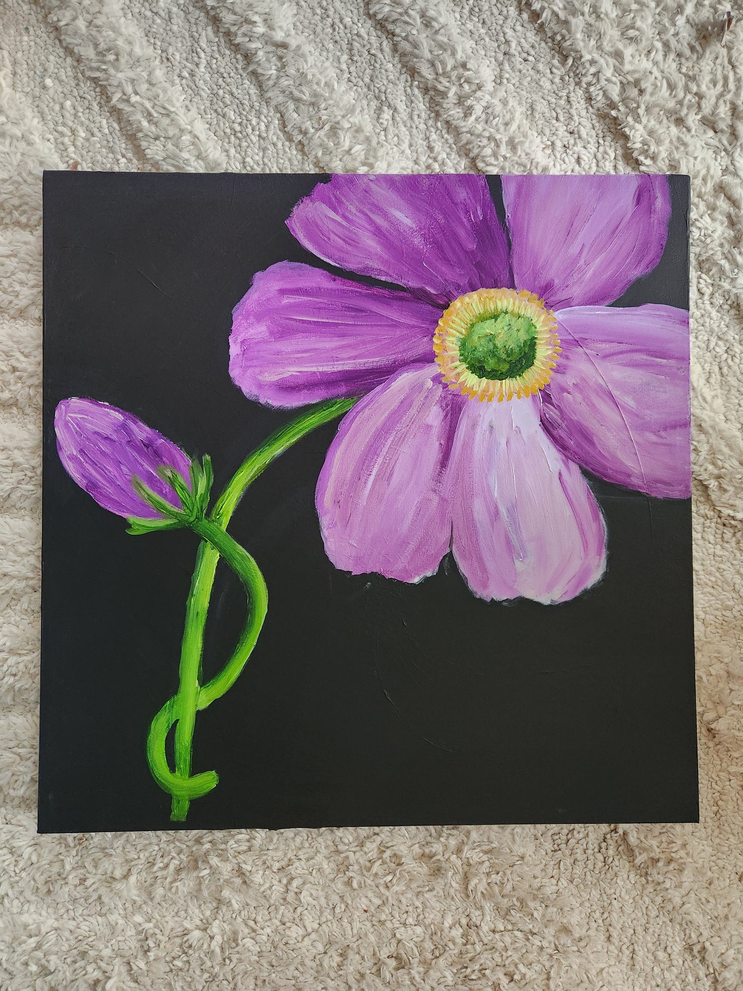 Purple Flower Cosmos Inspired Purple on Black Original Painting Good for the Soule Holly Soule