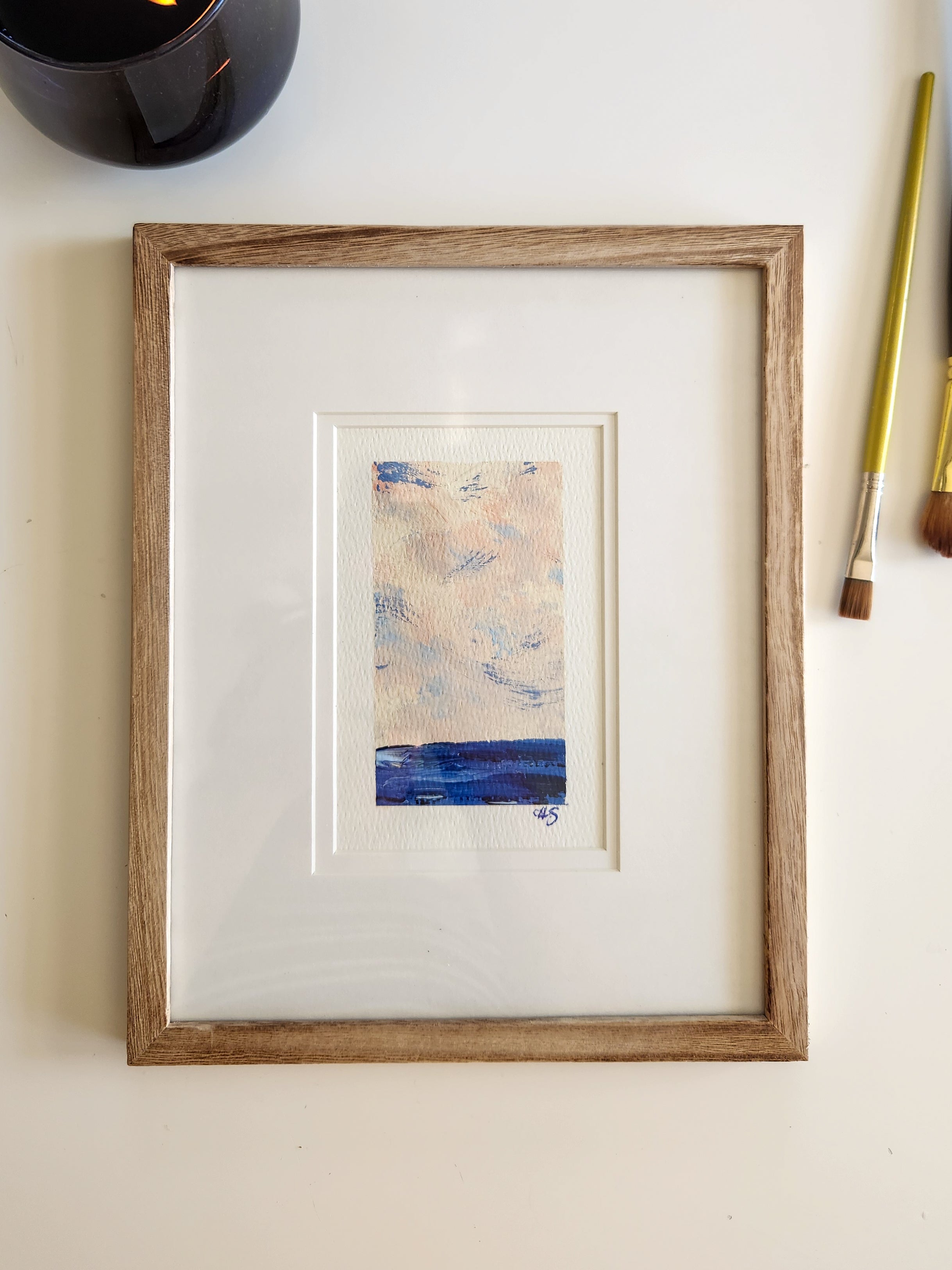 油彩　Blue Moment Blue Moment 3 - Framed Original Acrylic Art Piece – holly.soule