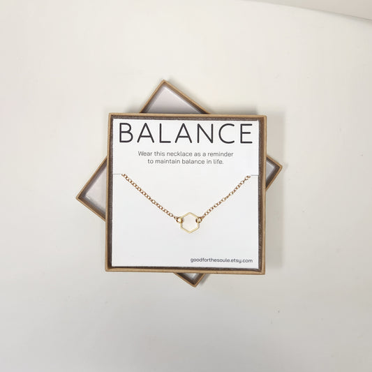 Gold Hexagon Necklace - Balance Jewelry - Geometric Minimal Modern Jewelry