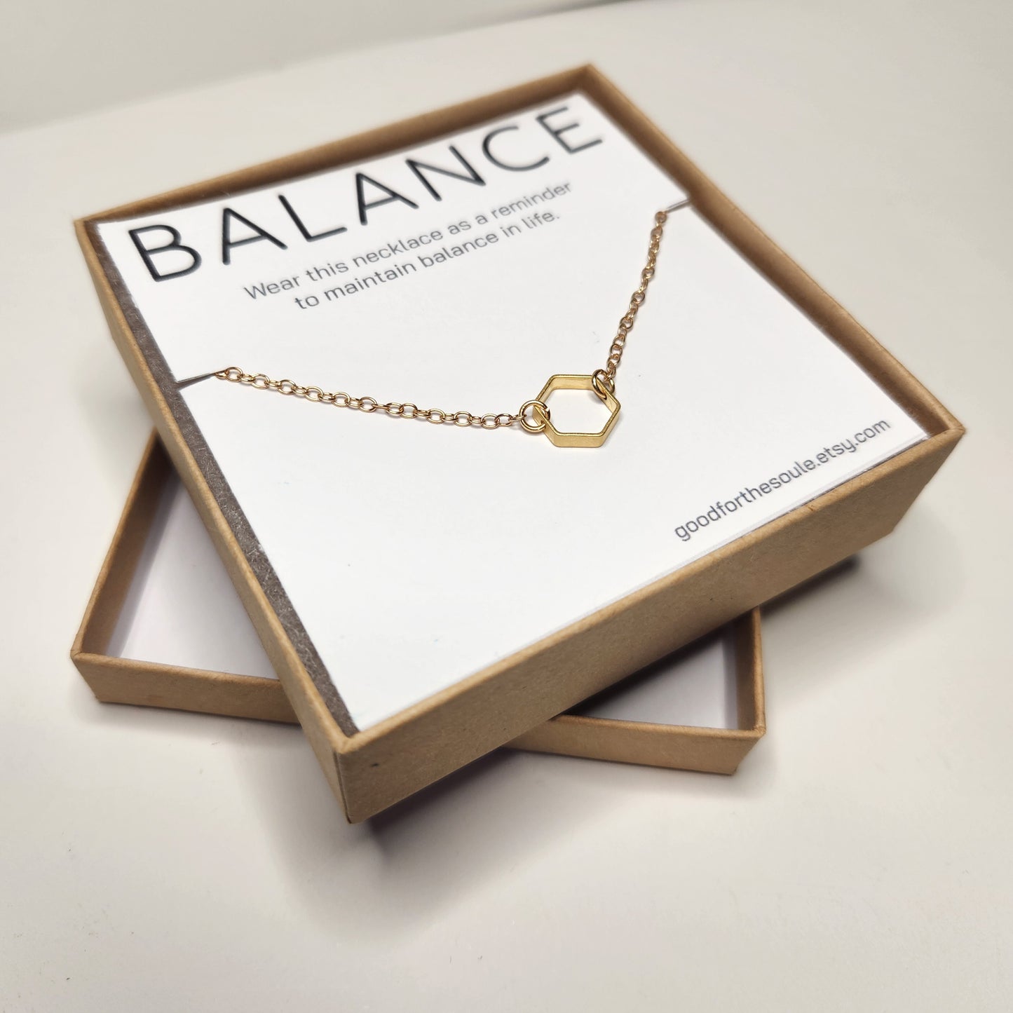 Gold Hexagon Necklace - Balance Jewelry - Geometric Minimal Modern Jewelry