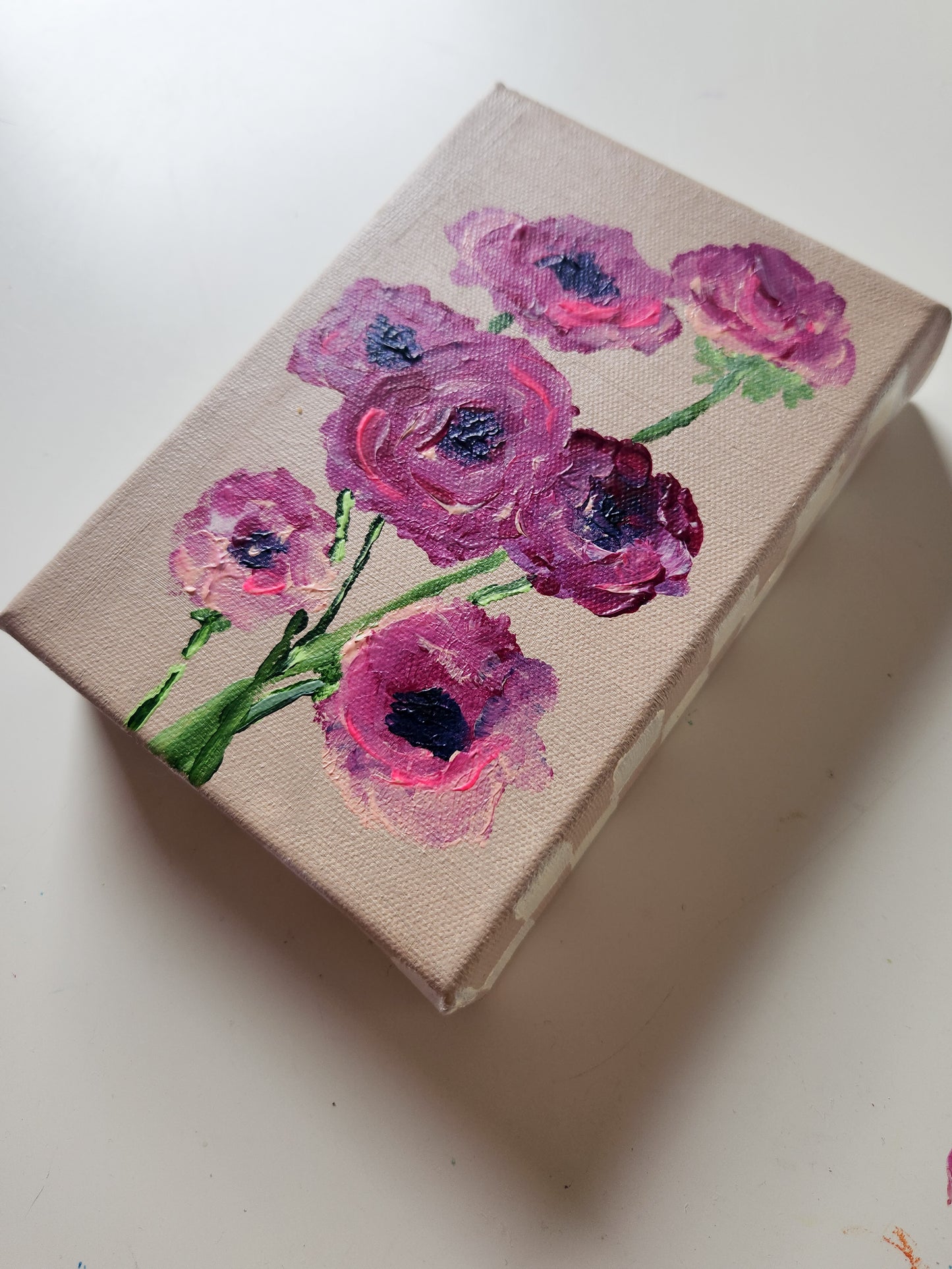 Pretty Little Baby - Pink Magenta Red Flowers - 5x7 inch Canvas - Checkered Border Gallery Wrapped Canvas